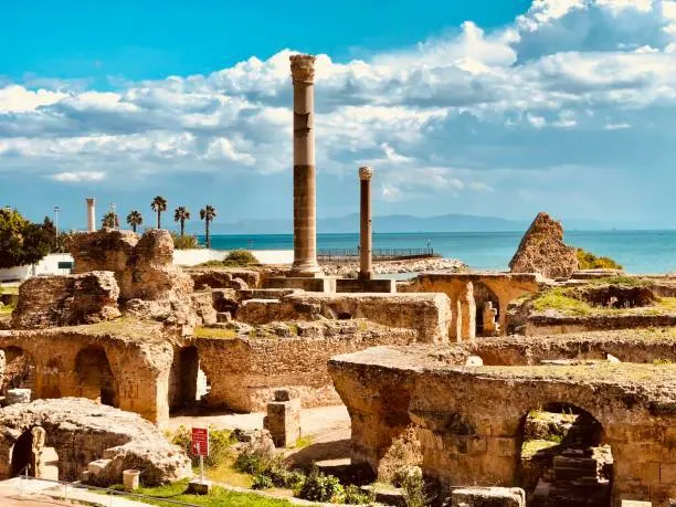 Ancient ruins with columns in Tunisia